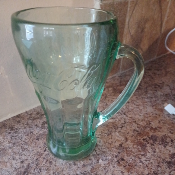 CocaCola Mug Clear With Green Tint Heavy Glass Pre Owned  Marked With J - Picture 5 of 7